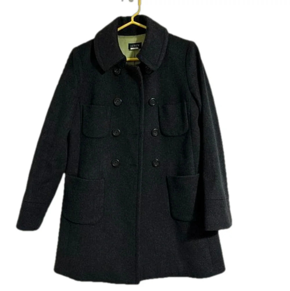 j. Crew Vintage dark gray Wool Peacoat fall winter lime green lining button